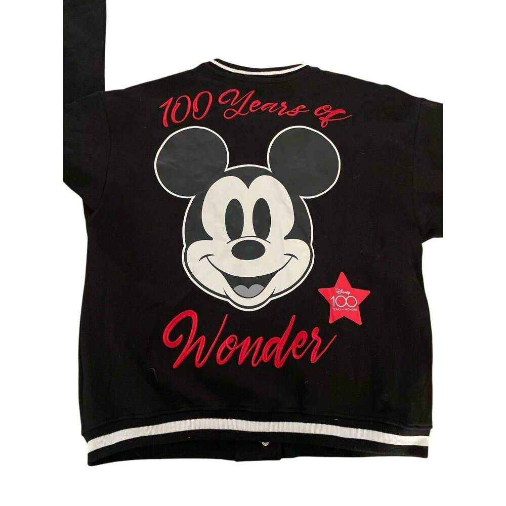 Disney Mickey Mouse Varsity Bomber Jacket 100 Years Wonder Black Youth 11/13 - Picture 3 of 7